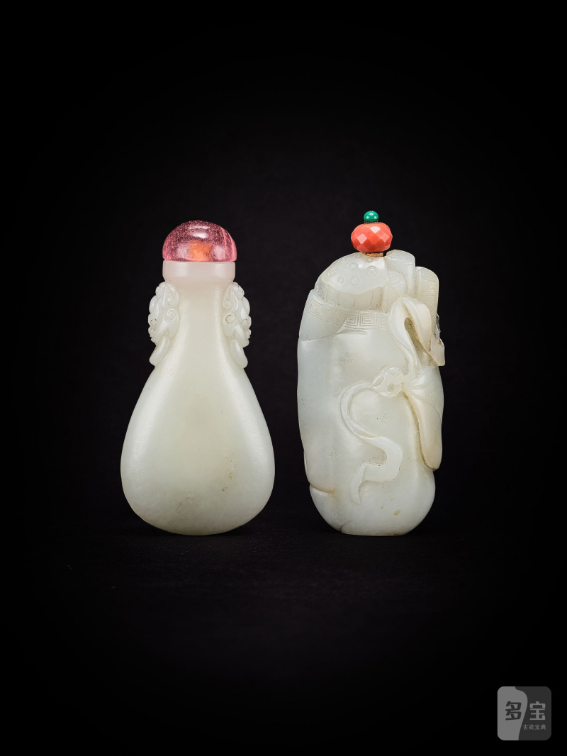 清十八/十九世紀　青白玉獸耳鼻煙壺 及 青白玉鼻煙壺 | TWO PALE GREEN JADE SNUFF BOTTLES - 图3